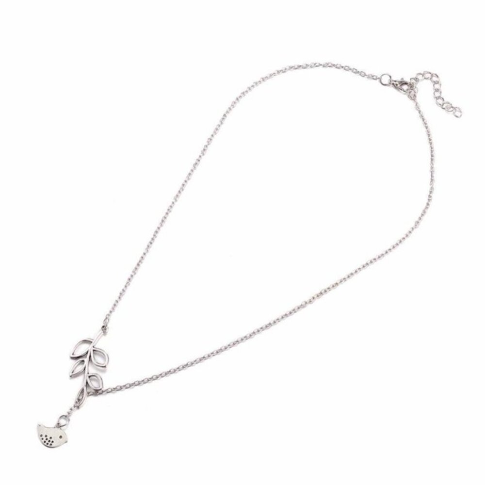 🍒14K White Gold OLIVE Leaf & Bird 🕊️ Necklace - Picture 3 of 7